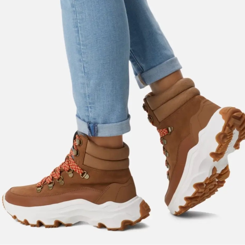 Sorel Brown and White Platform Hiker Boots